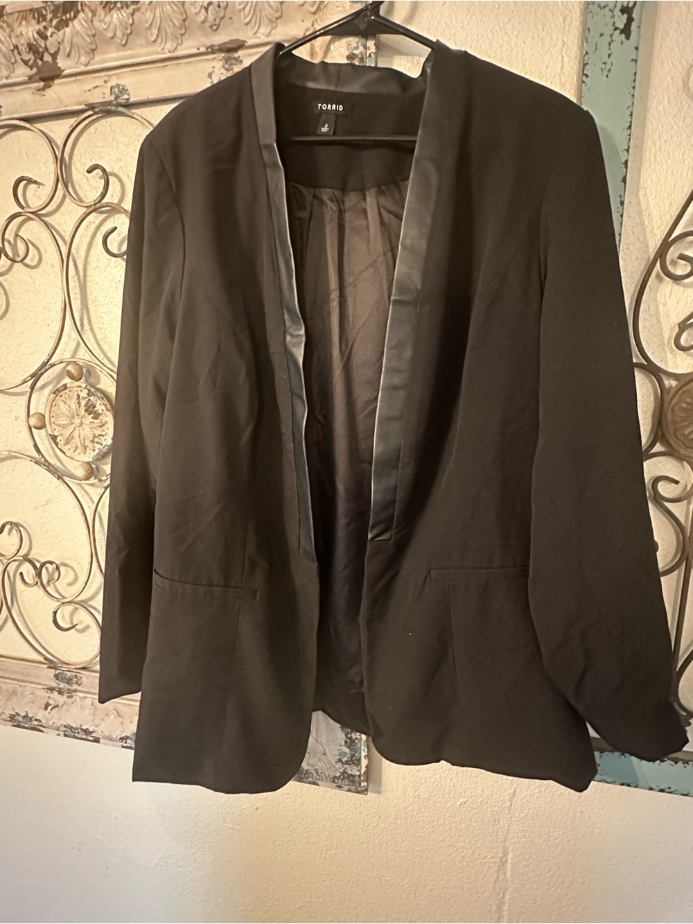 torrid Black Open-Front Blazer with Faux-Leather Trim